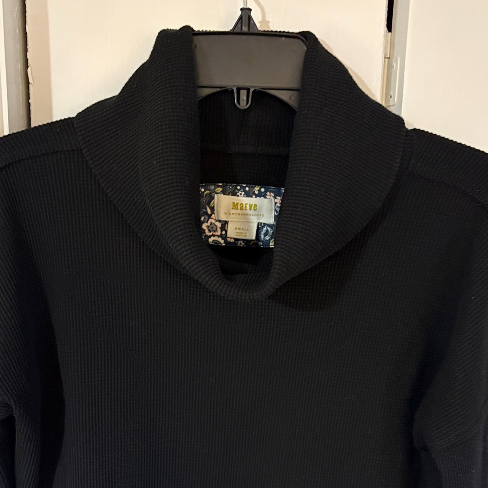 Maeve Black Waffle Knit Cowl Neck Sweater